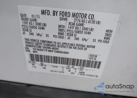 2015 Ford Explorer Limited from USA, damaged, VIN 1FM5K7F86FGB80490